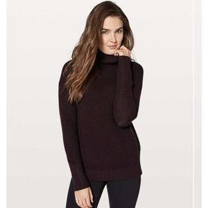 Lululemon Athletica Warm & Restore Sweater Black Cherry Merino Wool Size 12